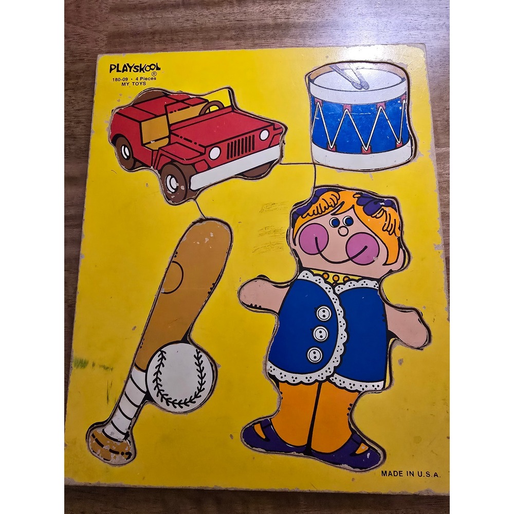 Vintage Playskool Wooden Puzzle My Toys 180-09 4 Pieces Made in USA Dressy Bessy